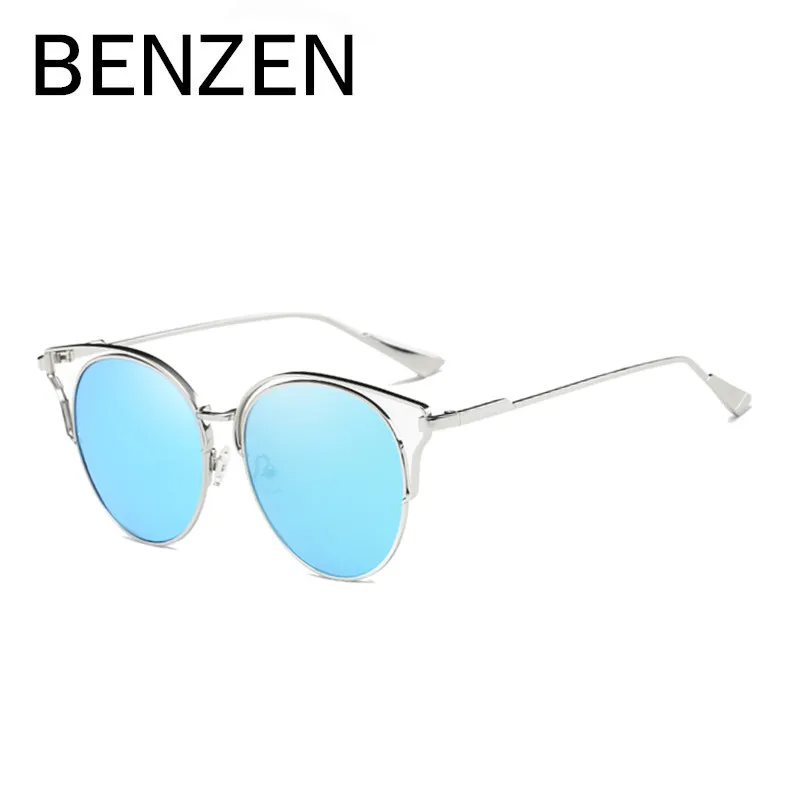 BENZEN, Ретро стиль, кошачий глаз, солнцезащитные очки для женщин, поляризационные, для женщин, солнцезащитные очки, УФ, для девушек, очки для вождения, тент, чехол 6393 - Цвет линз: SILVER ICE BLUE