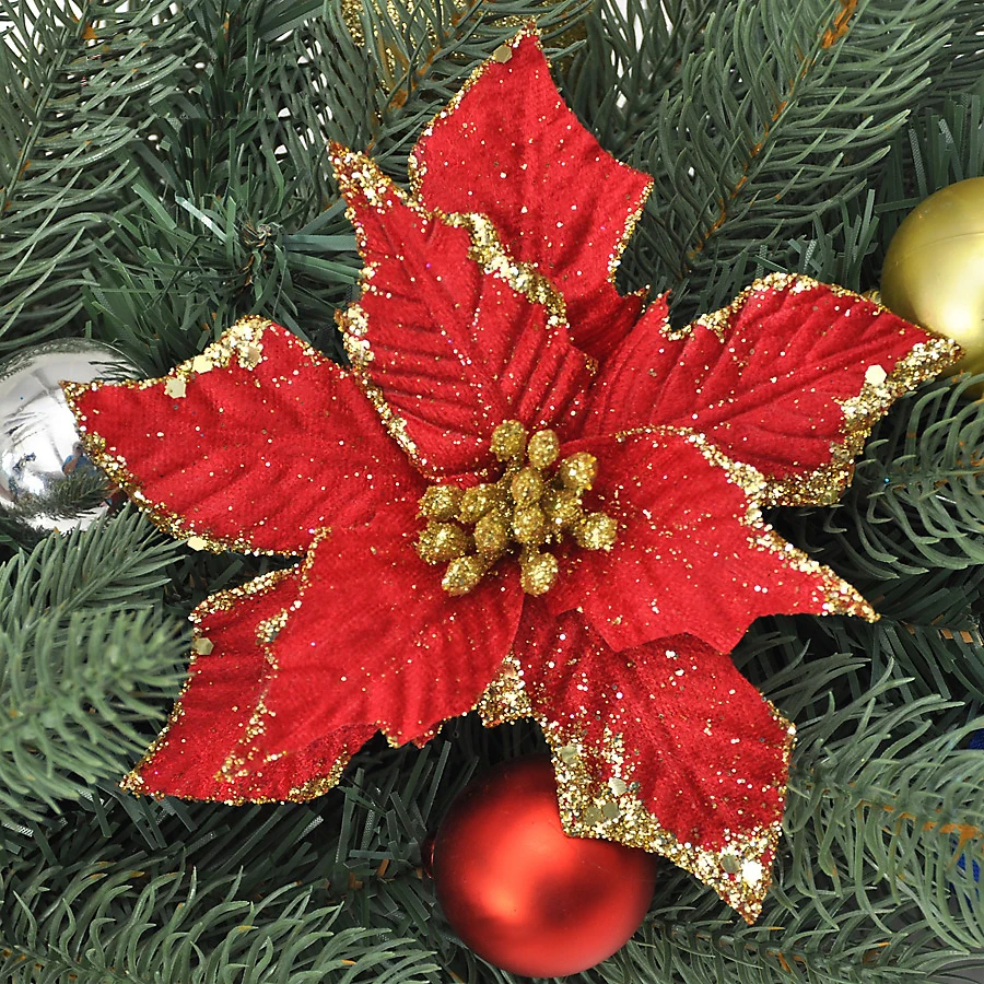 10 шт./лот,, рождественские, 15 см искусственные цветы, блестящие, Poinsettia, украшения для дома, фестивали, Рождественские елки, вечерние украшения, принадлежности