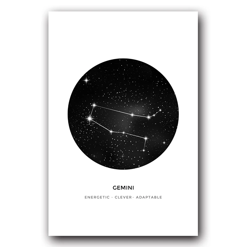 Nordic простой двенадцать созвездий черно-белая картина с абстрактным изображением плакат холст картины Гостиная украшения дома A2 A3 - Цвет: BA139-5
