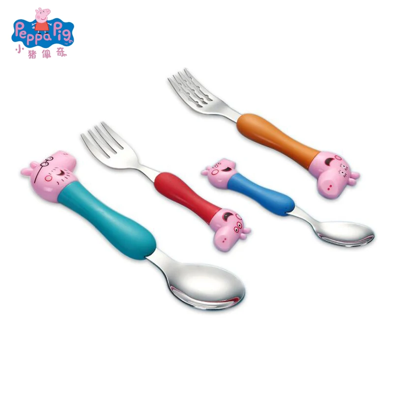 4 Pcs Фигурки Свинки Пеппы, столовая посуда, ложка, вилка, ложка для супа, набор, Обучающие, едят, обедают, стейк, Джордж, Свинка Пеппа, вечерние игрушки - Цвет: 4 Pcs