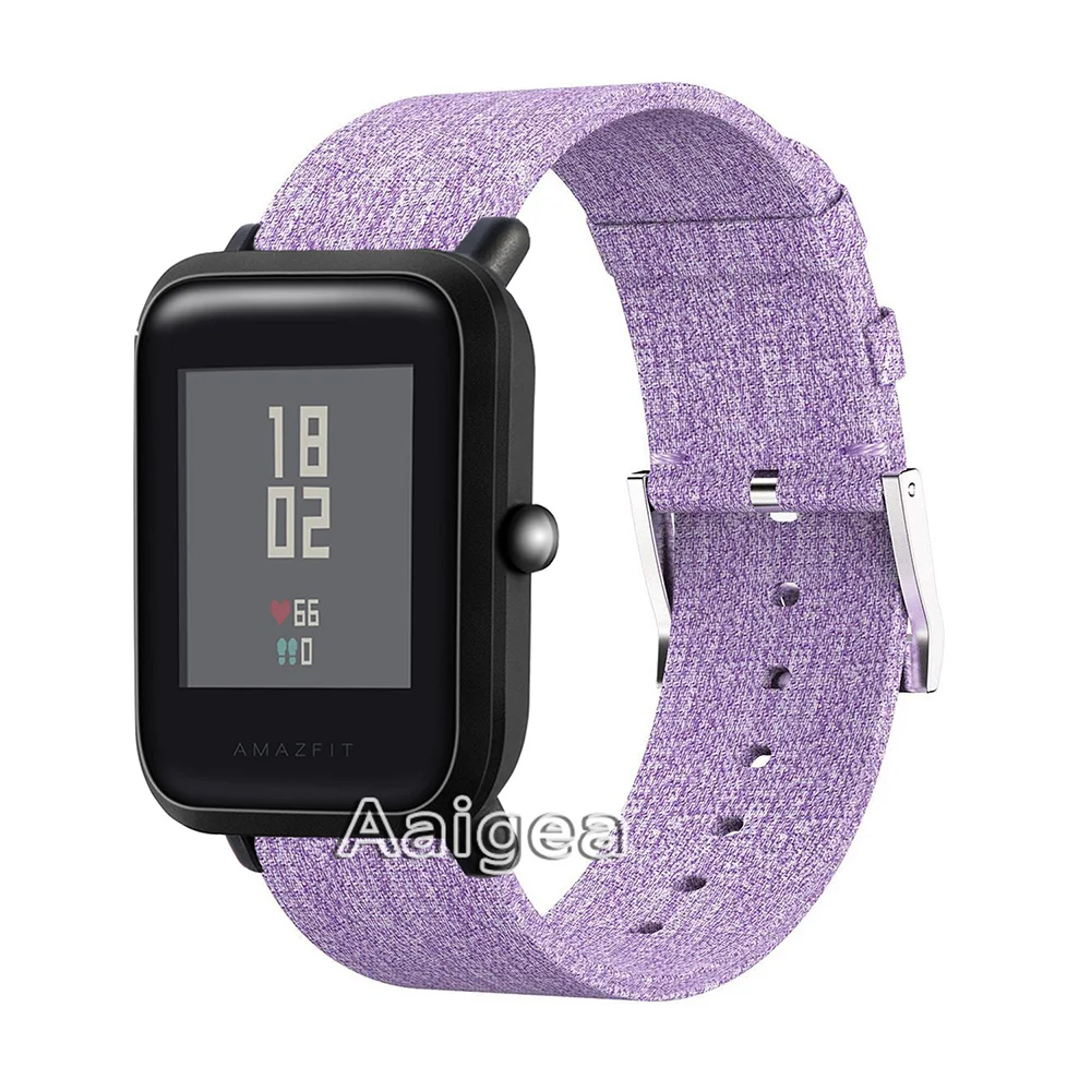 Фиолетовый Тканый тканевый ремешок для часов для Xiaomi Huami Amazfit Bip BIT PACE Lite, Молодежные часы, сменный нейлоновый ремешок на запястье 20 мм, ремешок - Цвет: Фиолетовый