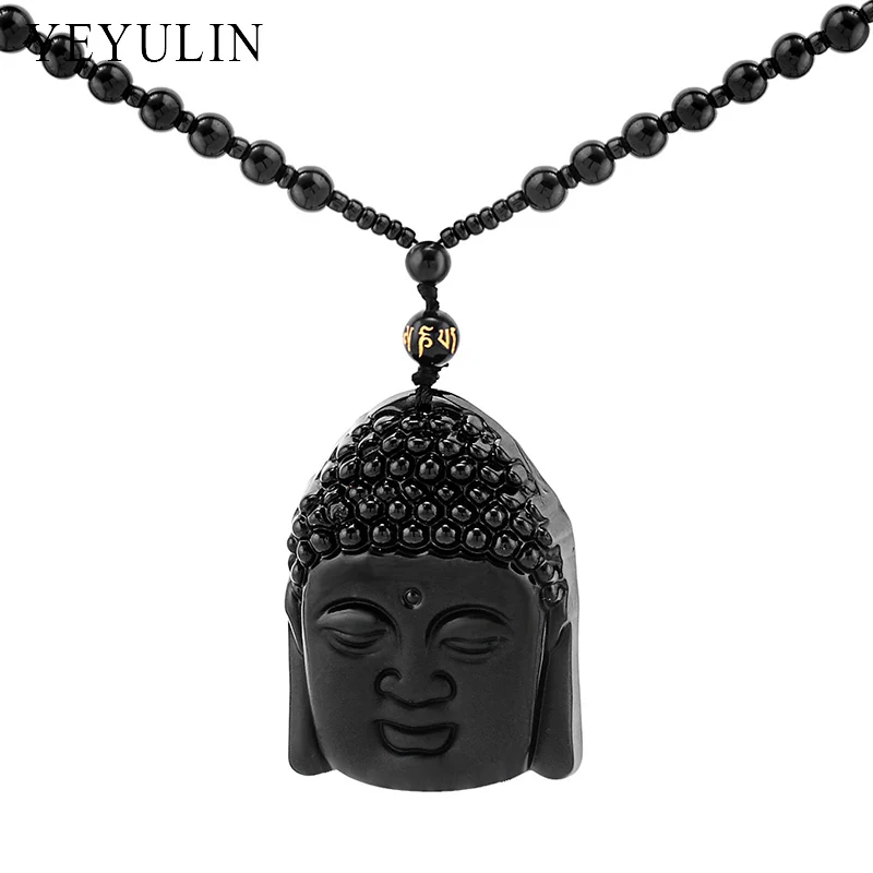 Чудесный резной кулон с изображением Будды и Гуаньинь Maitreya Lion Black Obsidian Lucky blession ожерелье ювелирные изделия для женщин и мужчин
