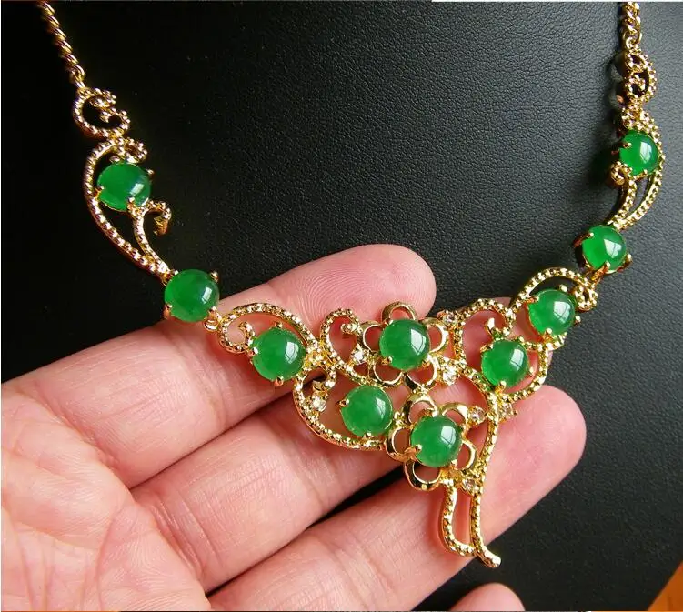 Ожерелье с золотой инкрустированной Нефритовой цепочкой из натурального