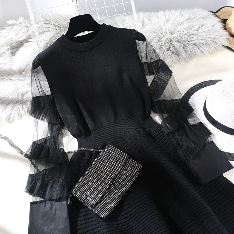 Весна-лето милое мини-платье женское с круглым вырезом ТРАПЕЦИЕВИДНОЕ Сетчатое