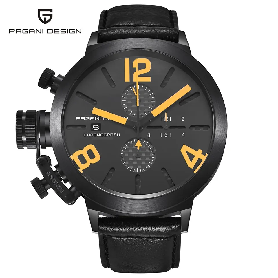 Relogio Masculino PAGANI Дизайн Черный Хронограф Спортивные кварцевые часы мужские Роскошные водонепроницаемые Авто Дата Военные Наручные часы Часы