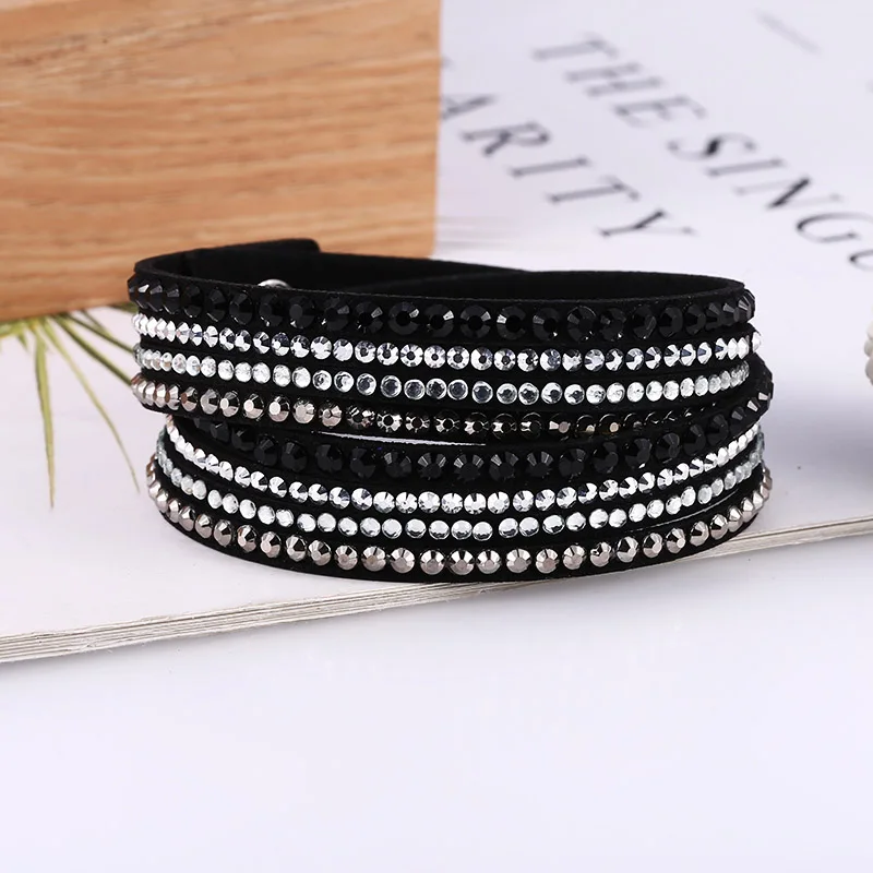 Black Bracelet HOCOLE, винтажный кожаный браслет, многослойные браслеты для женщин, модные, кристалл, стразы, браслет, женский, для вечеринки, подарок, очаровательное ювелирное изделие - Окраска металла: Black Bracelet