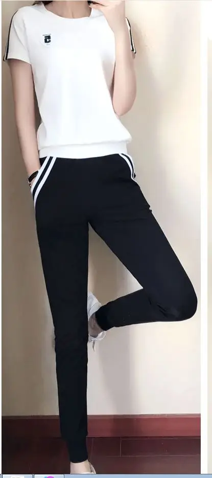 

leisure suit women short sleeve summer new running letter fashion two-piece pants cotton T shirt top clothing set casual clothes