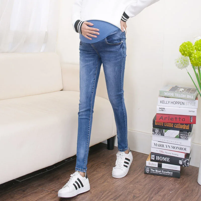 Light blue Эластичные джинсы для беременных женщин, брюки для кормящих мам, одежда с эластичной резинкой на талии, брюки для беременных, весенняя одежда для беременных - Цвет: Light blue