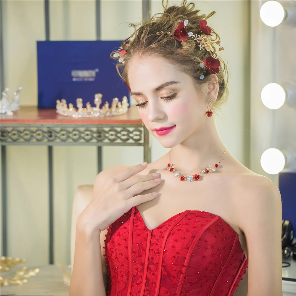 Заколки для волос с красным цветком ручной работы Свадебный комплект ювелирных