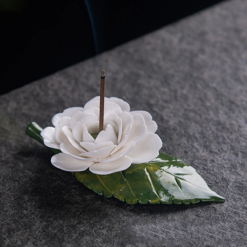 tea flower Керамические поддельные цветок ладан держатель украшения белый лотос Zenwierook водяная линия благовония палка украшение стола ручной работы дзен - Цвет: tea flower