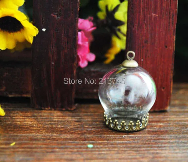 

SALE Free ship!!! 50sets/lot 20*15mm(opening) glass globe &base &cap set DIY glass bubble glass vial pendant glass bottle