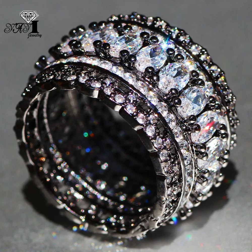 YaYI ювелирные изделия мода принцесса вырезать огромный 4,3 CT Белый Циркон Черный Цвет Набор обручальных колец Свадебные Кольца вечерние кольца