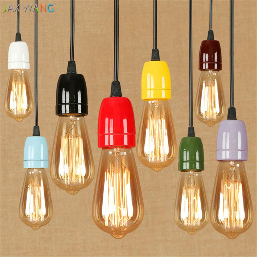 Фото Современные креативные цветные керамические подвесные светильники E27 Edison лампа