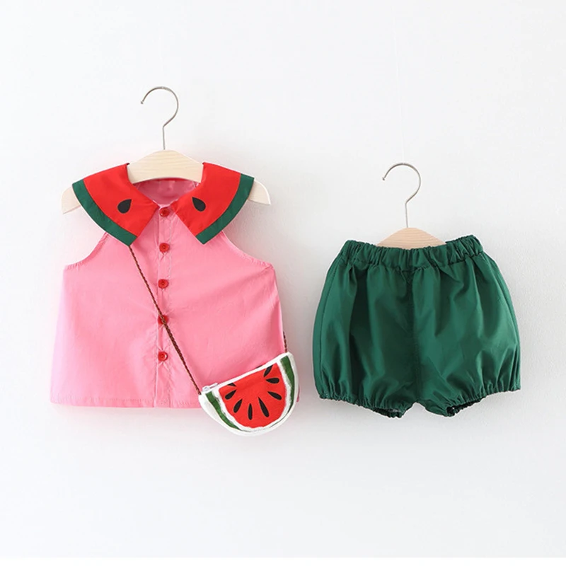 Baby Clothes Summer Sleevess Girl Red Suit 3 Pcs Cute Cotton Clothing Set | Детская одежда и обувь