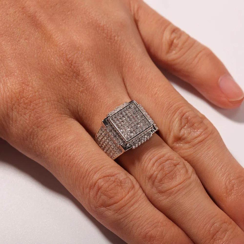 UWIN Micro Pave геометрический хип-хоп мужское кольцо с кубическим цирконием золотого и серебряного цвета модные ювелирные изделия Прямая
