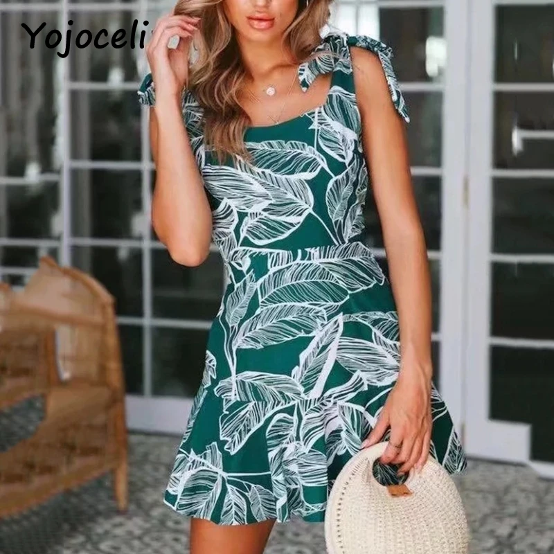 Yojoceli Лето 2018 chic печати Сарафан Женщины boho хлопка платье с рюшами Короткая