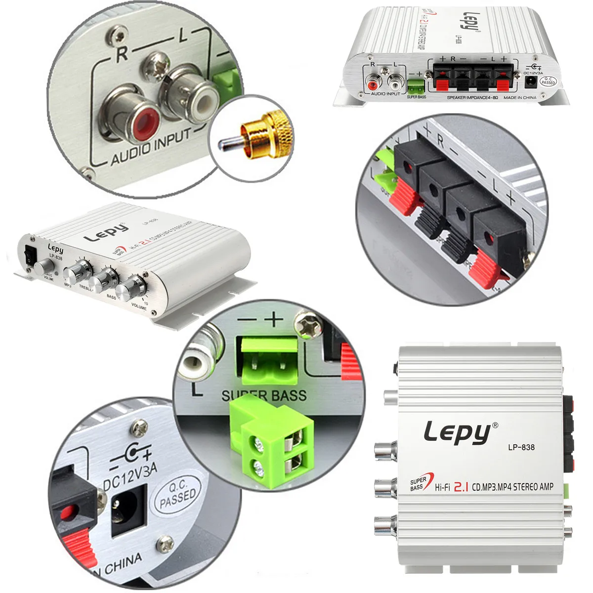 LP-838 2.1CH мини супер бас Hi-Fi усилитель мощности стереозвука усилитель радио MP3 MP4 для усилителя ПК автомобиля dvd-плеер