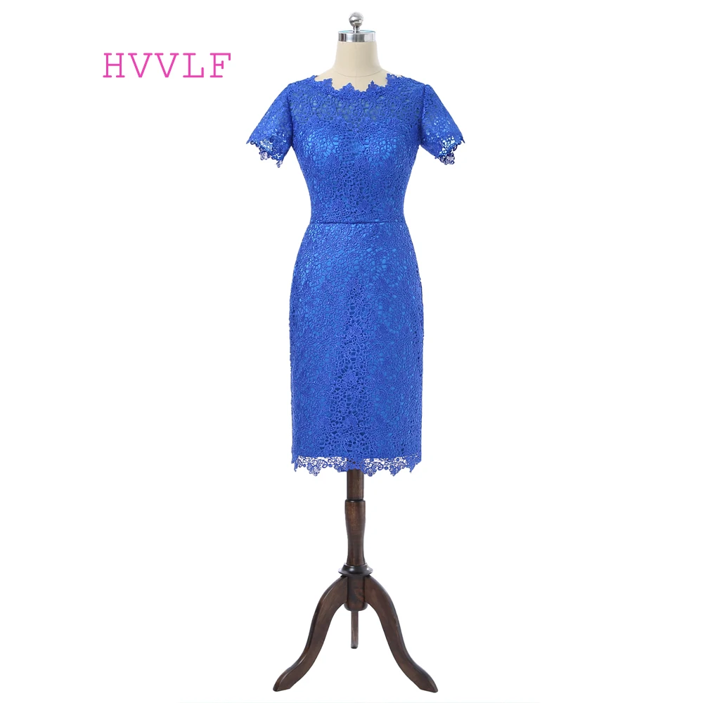 

Royal Blue Mother Of The Bride Dresses Sheath Cap Sleeves Lace Short Plus Size Groom Formal Mother Dresses For Wedding