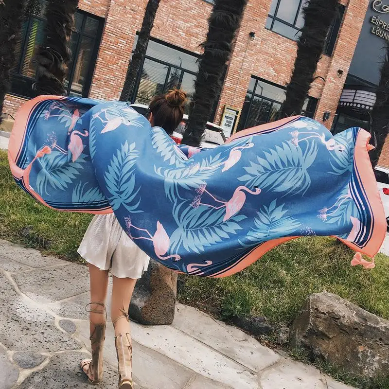 14 blue flamingos 90x180 см саржевое хлопковое парео с принтом,, летняя накидка, прямоугольная накидка, шарф, купальник, бикини, накидка, Осенний пляжный саронг, коврики - Цвет: 14 blue flamingos