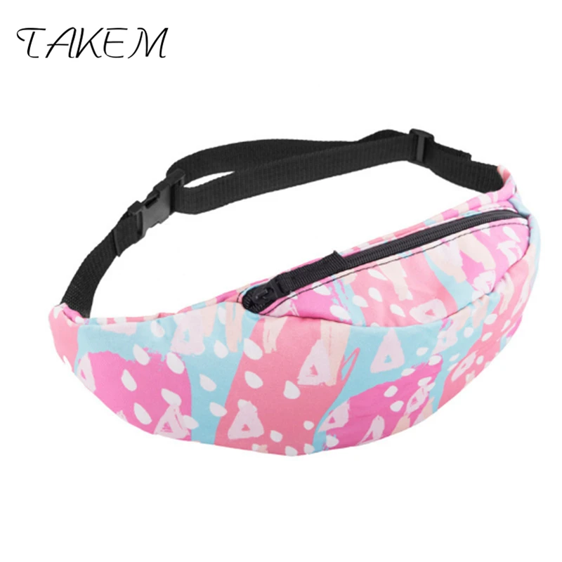 TAKEM 2018 outdoo back full bandana black 3d printing fashion waist bag women fanny packs belt bum for men | Багаж и сумки