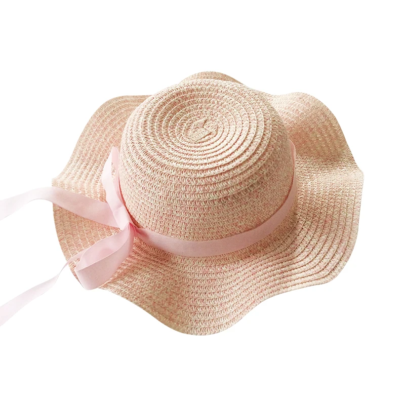 pink pink ribbon Кепка для девочек с черной лентой, украшенная соломенная шляпа для девочек, летняя Детская кепка s, Детская Панама, детские шляпы кепки - Цвет: pink pink ribbon