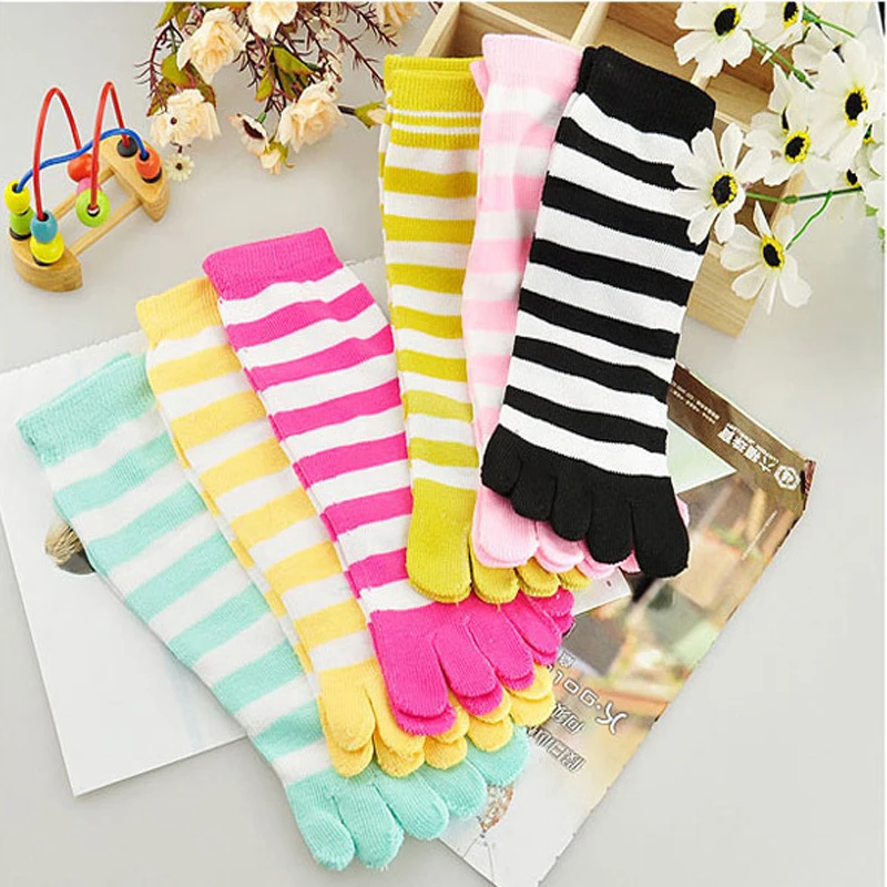 Модные женские полосатые носки с пятью пальцами 3 предмета хлопковые носками