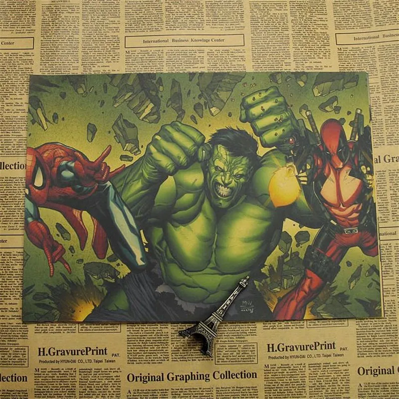 Винтажная Классическая серия супергероев Marvel Ретро плакат, крафт-бумага, бумага для бара, кафе, домашний декор, Настенная роспись, наклейка 42x30 см