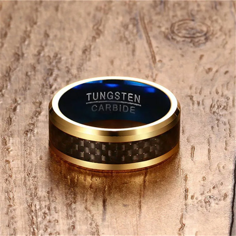 Мужские кольца из карбида вольфрама Mostyle золотистые синие свадебные ювелирные