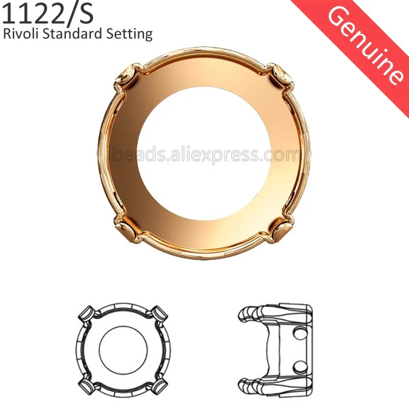 С украшением в виде кристаллов от Swarovski 1122/S хрустального кабошона Rivoli с Стандартный установка(4 отверстия для шитья) из томпак для 1122 круглые Rivoli камень