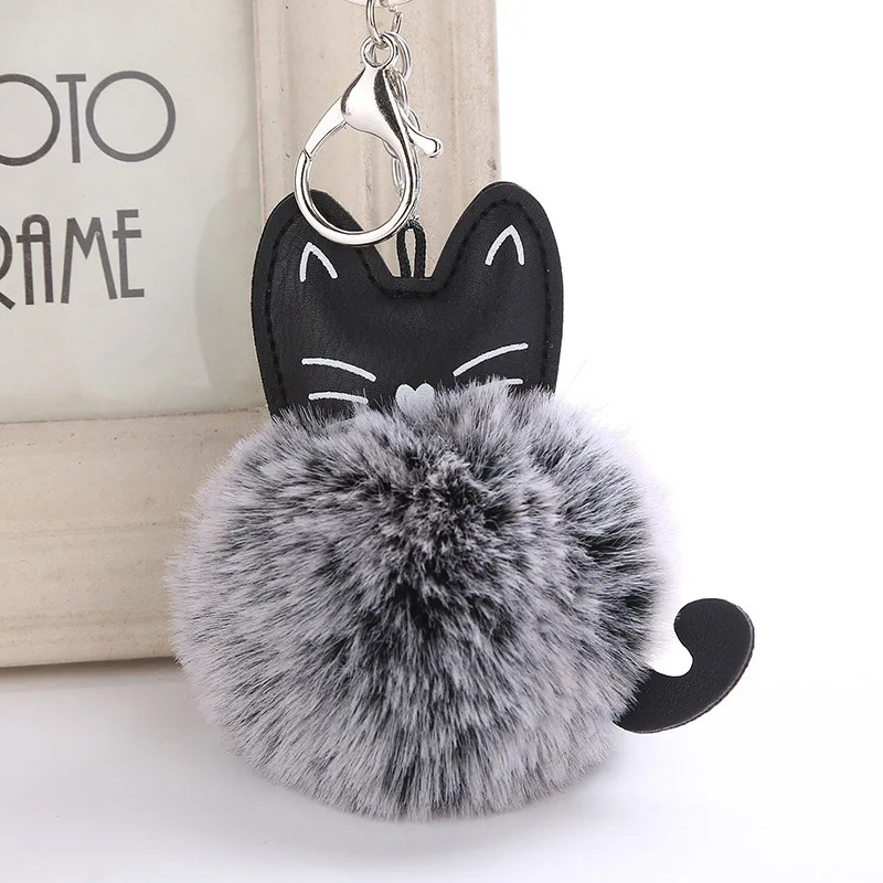 

Cute Cat Keychain Pompon Key chain Fluffy Artificial Rabbit Fur Ball Key Rings Women Bag Car Charm Pendant pom pom holder Gift35