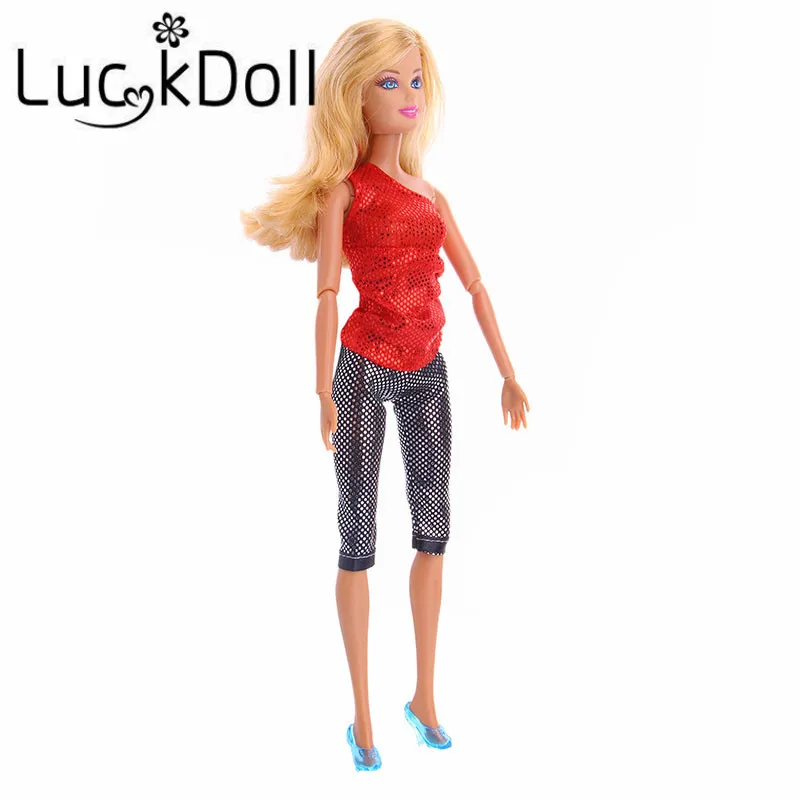 LUCKDOLL украшенные пайетками топы с воротником в горошек + укороченные штаны для