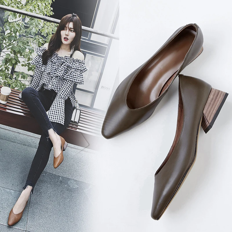 

hot VANGULL women Genuine Leather shoes cow leather pointed toe office shoes career shoes all-match women pumps low heel shoes