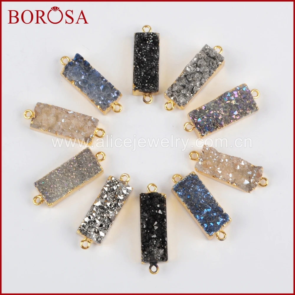 Drusy коннекторы BOROSA 5 шт. разноцветные прямоугольные золотые с натуральным кристаллом титановый коннектор