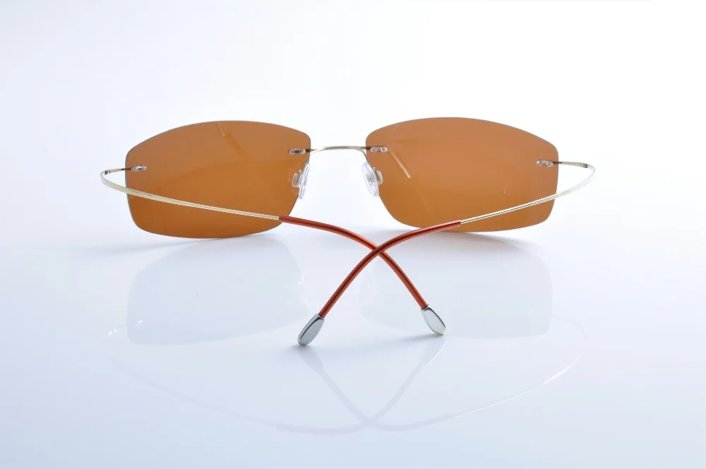 

DEDING Titanium Super Light Frame Sun Glasses Brown len Uv Protection glasses Mens rimless titanium polarized Sunglasses DD1359