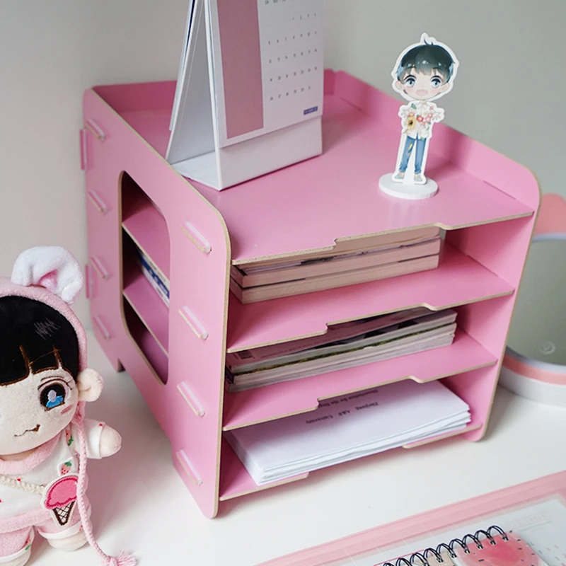 Coloffice деревянный Настольный Файл для хранения файлов синий книжный шкаф 4-этажный