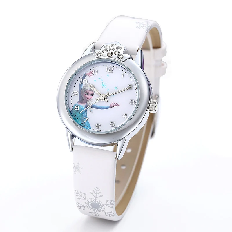 Girl White JOYROX Princess Elsa Pattern Girls Watch Cartoon Spiderman Boys Watches Leather Strap Wristwatch Kids Clock reloj de mujer - Цвет: Girl White