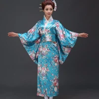 japanese sexy yukata with obi womens satin kimono haori novelty party dress performance dance costume floral one size