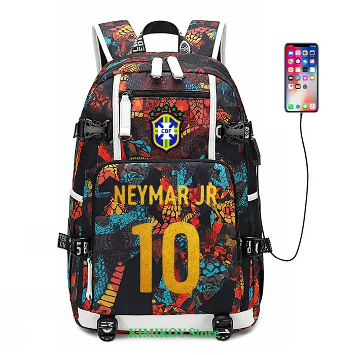 Футболист MBAPPE Neymar GRIEZMANN рюкзак 7 школьные сумки usb зарядка ноутбук Водонепроницаемый путешествия холст сумки большой емкости - Цвет: Neymar3