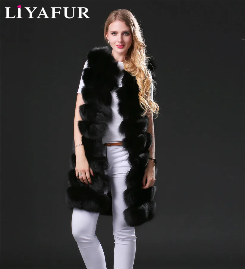 LIYAFUR 2018 настоящий толстый женский жилет из натурального синего лисьего меха