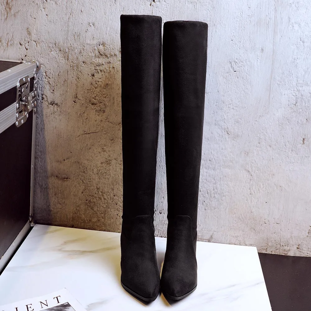 Black Winter Boots Women Thigh High Snow Boots Woman Faux Fur Heels Shoes Womens Over The Knee Boot Lady Shoes Botas Large Size 34-48 - Цвет: Black