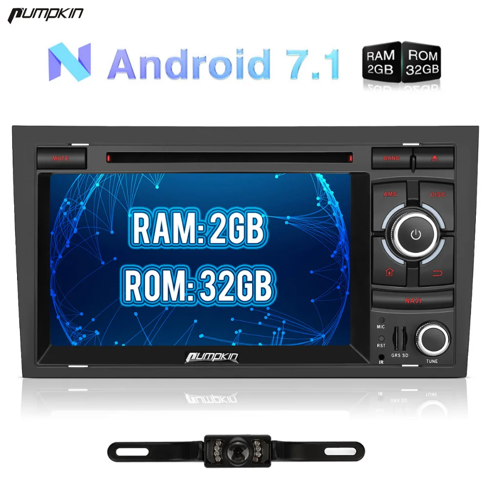Pumpkin 2 Din7 &quotAndroid 7 1 Автомобильный мультимедийный DVD плеер для Audi A4 2003 2008 GPS