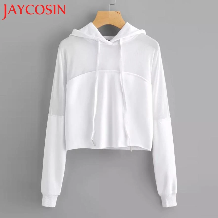 JAYCOSIN 2018 Женская Однотонная рубашка с длинным рукавом и капюшоном в стиле бохо
