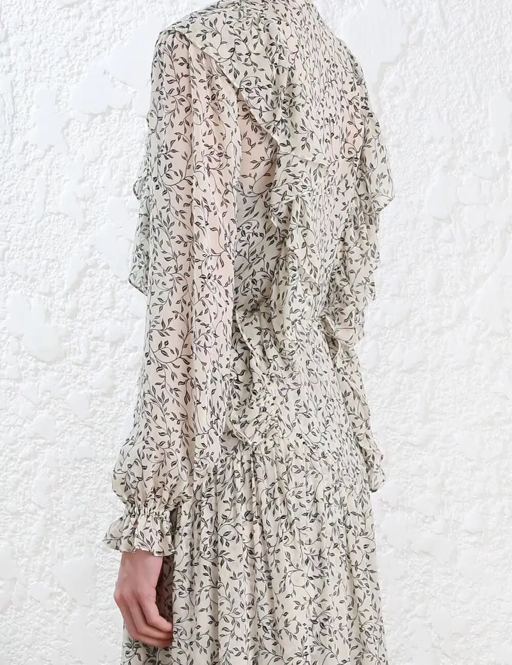 Для женщин клены каскад платье спереди на пуговицах Цветочный принт оборками