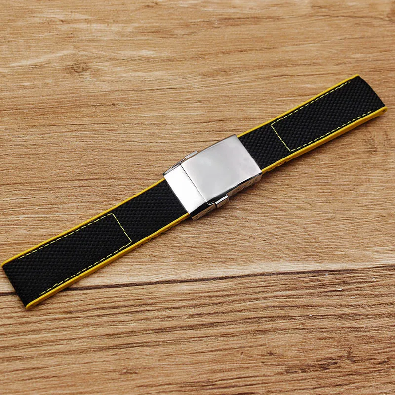 Black yellow line Аксессуары для часов, применимые для Breitling, Мстители, супер морская серия, нейлоновый холщовый ремешок, Мужской Женский резиновый ремешок, 22 мм - Цвет ремешка: Black yellow line