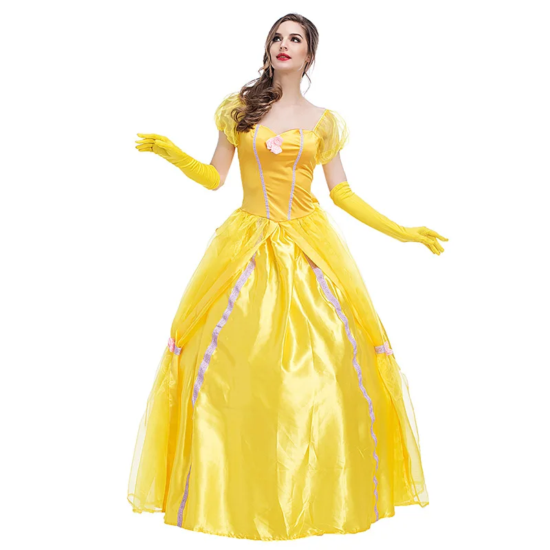 

Echoine Yellow Fantasias Beauty Beast Belle Princess Dress Adult Fancy Party Christmas Halloween Dress Cosplay Costume Outfits