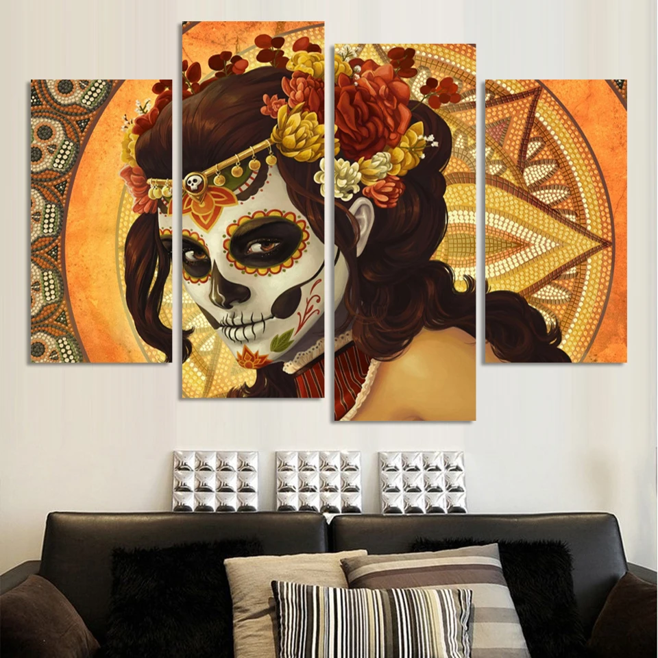 Картина День мертвых лиц групповая живопись декор комнаты печать на холсте