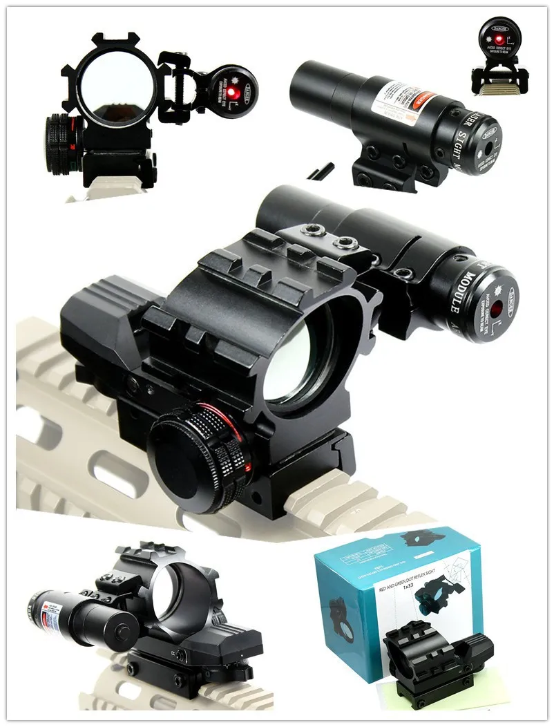 High Quality Holographic Tactical Red / Green 4 Reticles Reflex Dot Scope &amp Laser Sight Combo Hunting Airsoft Free Shipping | Спорт и
