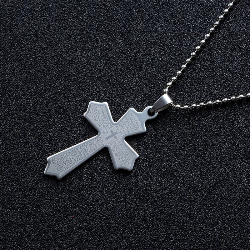 Классический крест ожерелья из нержавеющей стали серебряный цвет Библейский