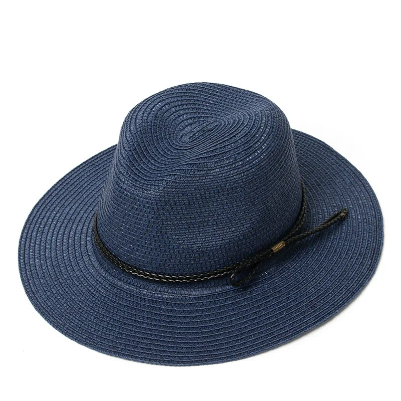 Navy Шляпа женская летняя шляпа соломенная шляпа Панама Fedora пляжный отдых широкими полями козырек повседневное летние шля - Цвет: Navy