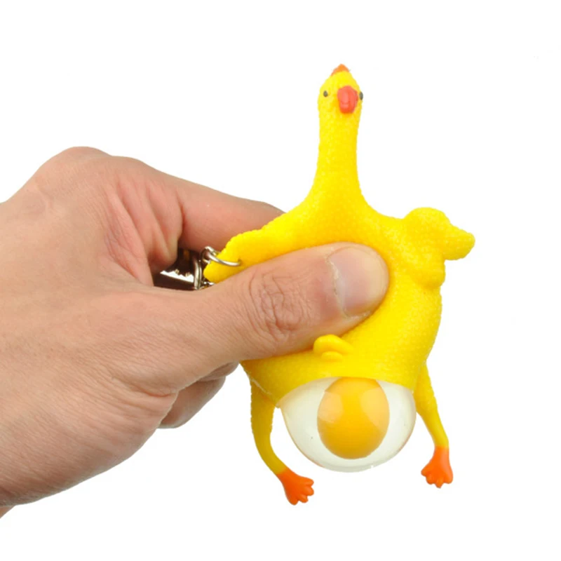Novelty Yellow Chicken Laying Egg Keychains Sticky Venting Prank Mischievous Spoofing Mood Squeeze Relief Gift Key Chain Keyring | Украшения